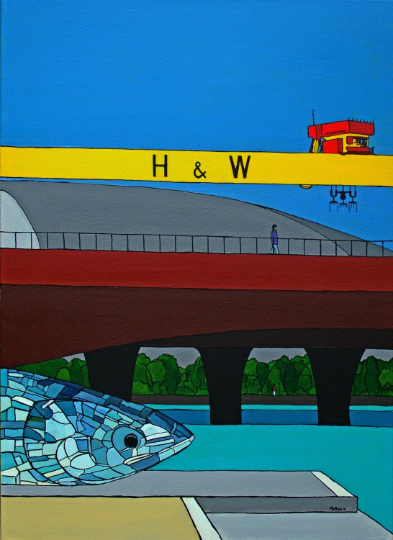 Belfast. Harland and Wolfe. Blue Fish. Art Print. Mounted. Eddie Mallon.