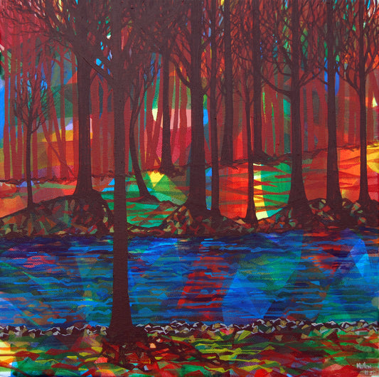 Cubist. Beside The River. Magical Forest Art. Newcastle. Co. Down. Art Print. Mounted. Eddie Mallon.