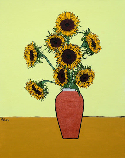 Flower Art. Sunflowers. Vase of Flowers. Art Print. Mounted. Eddie Mallon.
