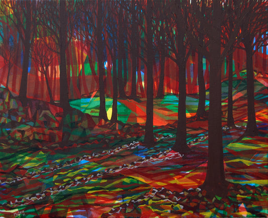 Cubist. Through The Trees. Magical Forest Art. Art Print. Mounted. Eddie Mallon.