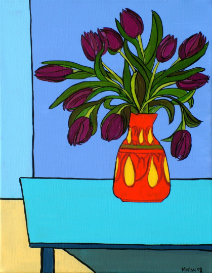 Flower Art. Tulips. Poole Pottery. Delphis Vase. Art Print. Mounted. Eddie Mallon.