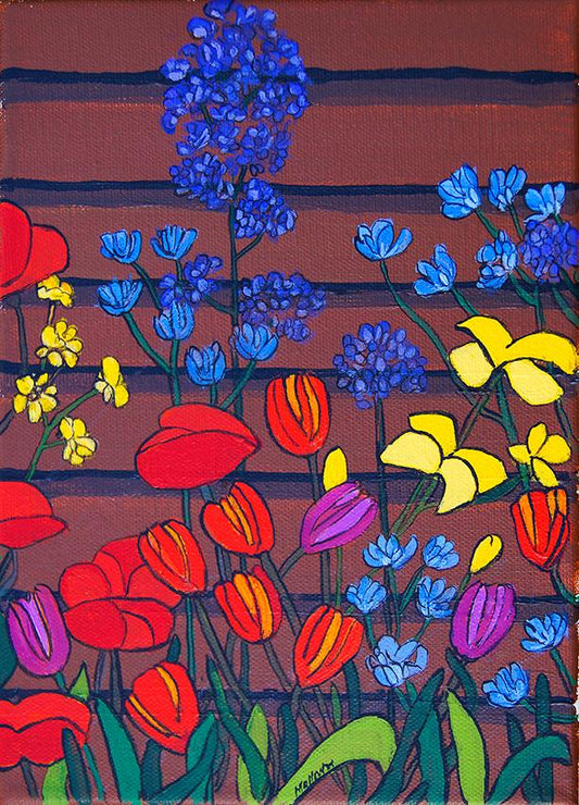Flower Art. Wild Flowers. Tulips. Poppies. Art Print. Mounted. Eddie Mallon.